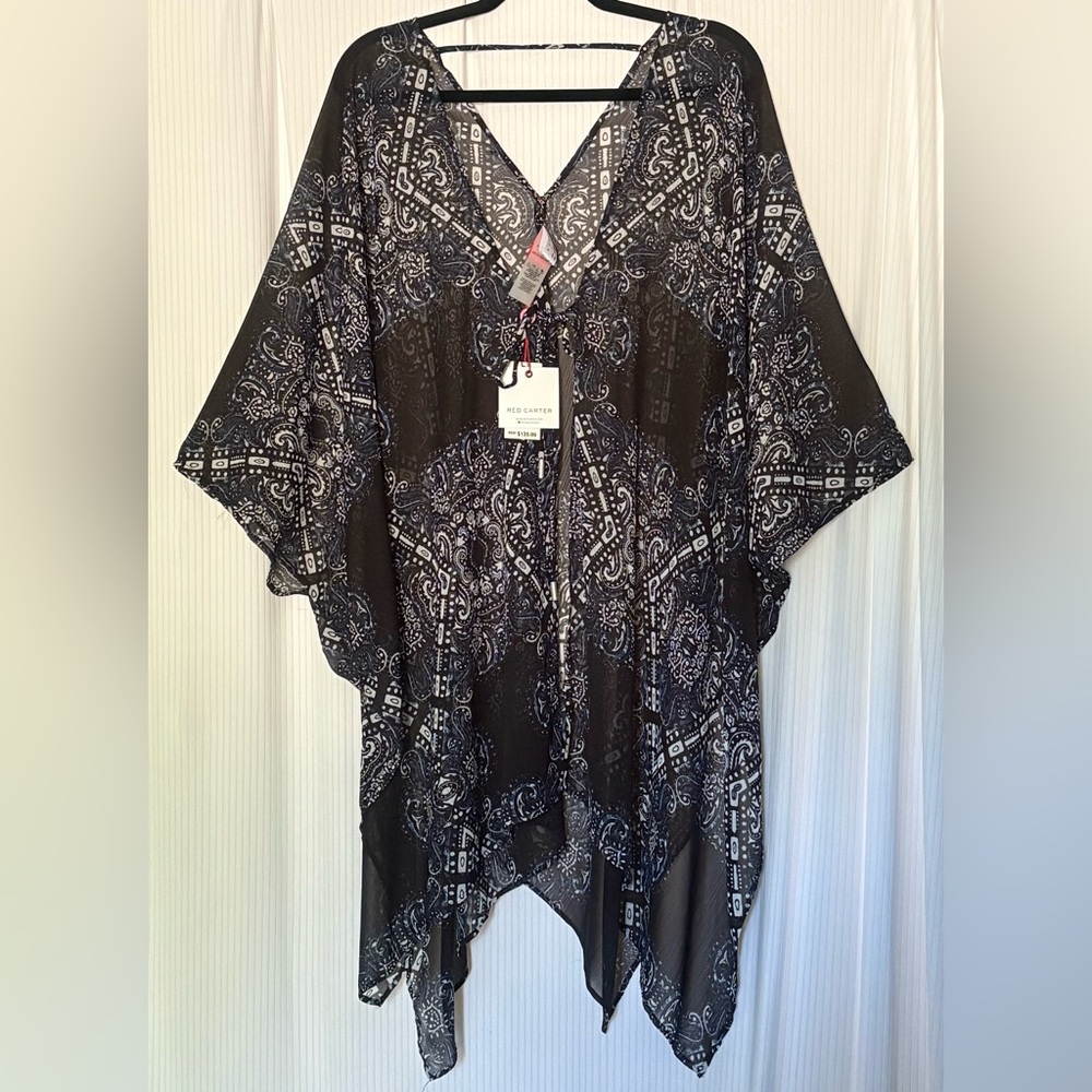 Red Carter Kimono Open Front w/ Tie Side slits V Back Black Blue White M / L